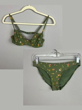 AERIE Green Floral Patterned Bikini SET